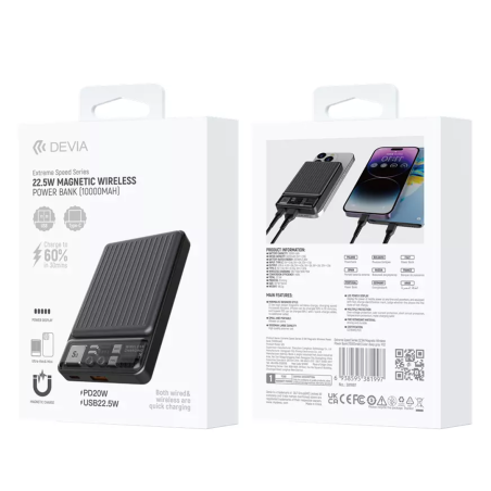 Power Bank Magnétique Sans Fil 10000 mAh - Devia Extreme Speed Series - 22.5W Noir — Devia · Smarty Paris 18e